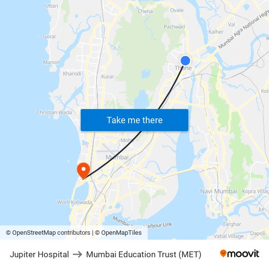 Jupiter Hospital to Mumbai Education Trust (MET) map