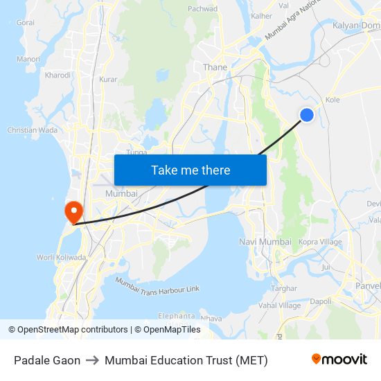 Padale Gaon to Mumbai Education Trust (MET) map