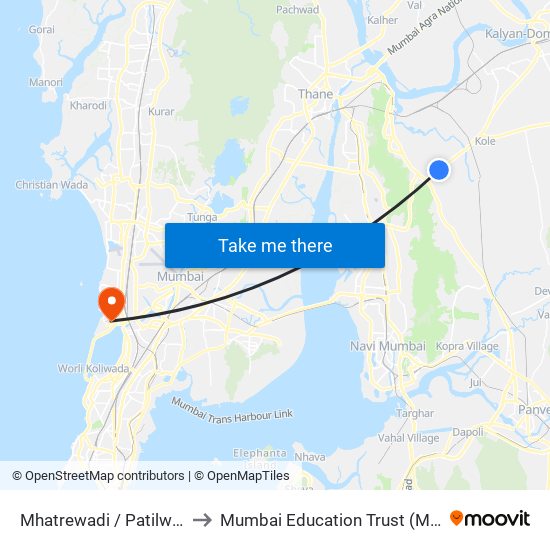 Mhatrewadi / Patilwadi to Mumbai Education Trust (MET) map