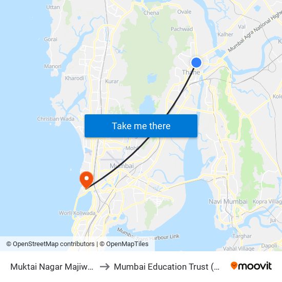 Muktai Nagar Majiwada to Mumbai Education Trust (MET) map