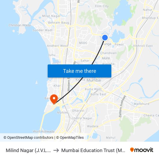 Milind Nagar (J.V.L.R) to Mumbai Education Trust (MET) map