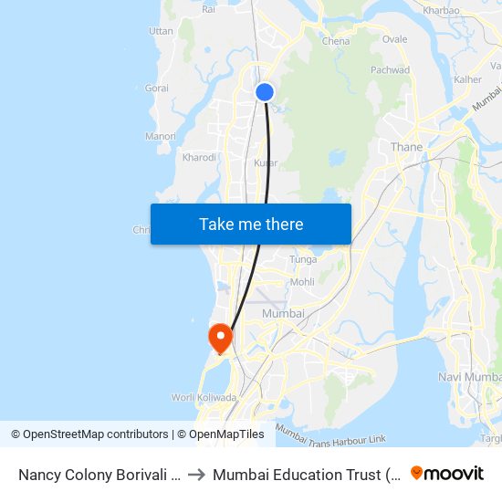 Nancy Colony Borivali East to Mumbai Education Trust (MET) map