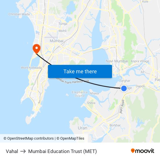 Vahal to Mumbai Education Trust (MET) map