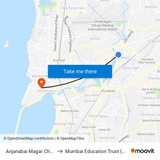 Anjanabai Magar Chowk to Mumbai Education Trust (MET) map