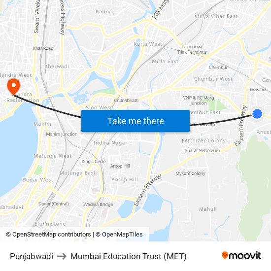 Punjabwadi to Mumbai Education Trust (MET) map