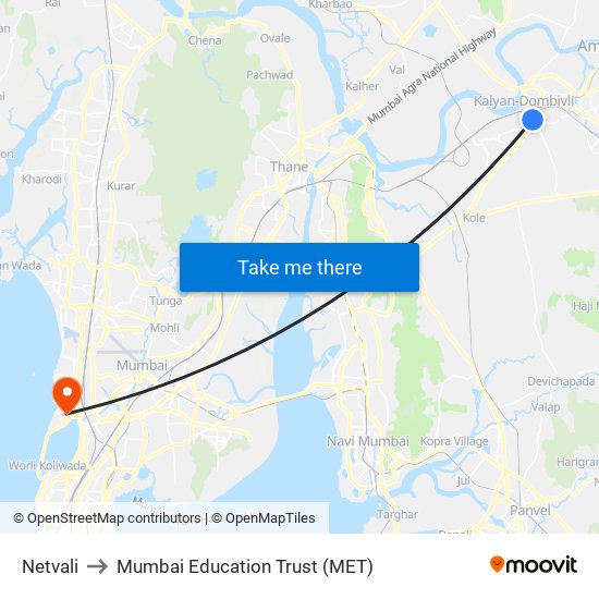 Netvali to Mumbai Education Trust (MET) map