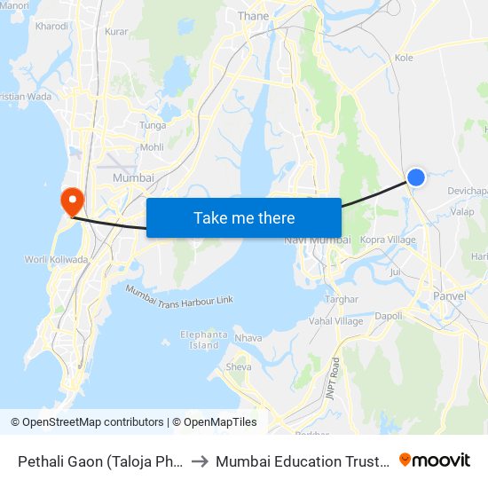 Pethali Gaon (Taloja Phase 1) to Mumbai Education Trust (MET) map