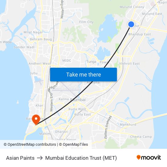 Asian Paints to Mumbai Education Trust (MET) map