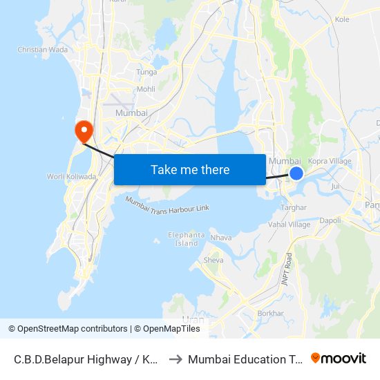 C.B.D Belapur Highway / Konkan Bhavan to Mumbai Education Trust (MET) map