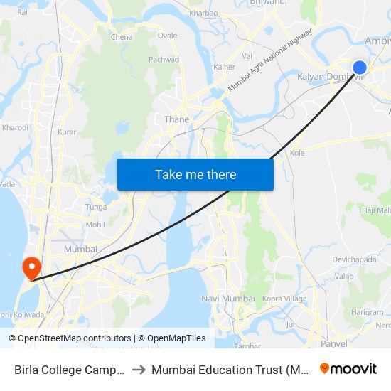 Birla College Campus to Mumbai Education Trust (MET) map