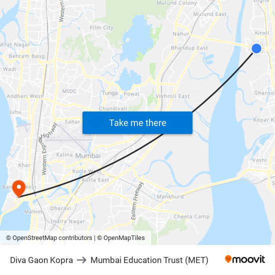Diva Gaon Kopra to Mumbai Education Trust (MET) map