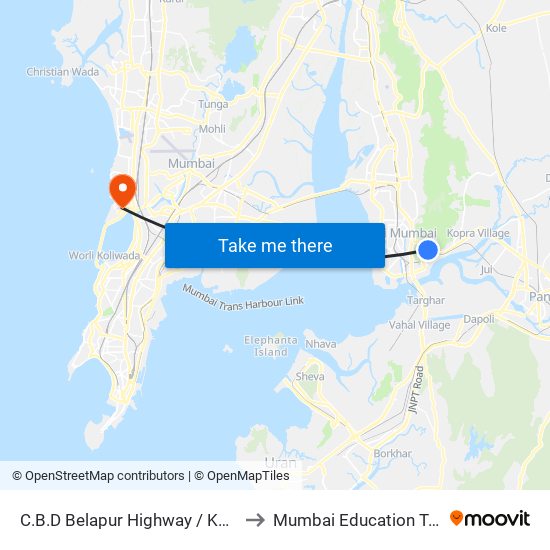 C.B.D.Belapur Highway / Konkan Bhavan to Mumbai Education Trust (MET) map