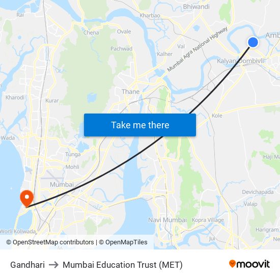 Gandhari to Mumbai Education Trust (MET) map