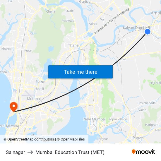 Sainagar to Mumbai Education Trust (MET) map