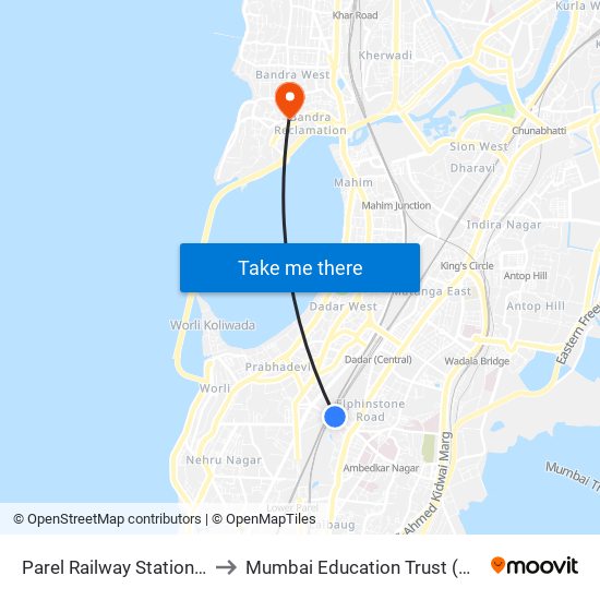 Parel Railway Station (E) to Mumbai Education Trust (MET) map