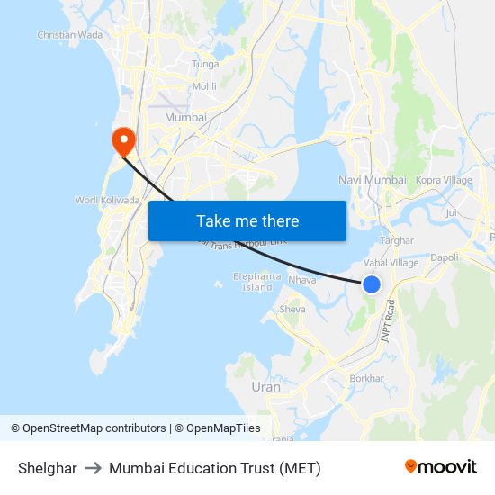 Shelghar to Mumbai Education Trust (MET) map