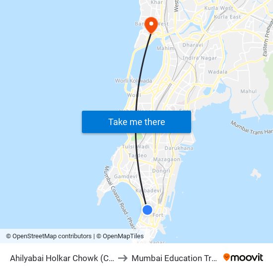 Ahilyabai Holkar Chowk (Churchgate) to Mumbai Education Trust (MET) map