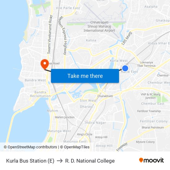 Kurla Bus Station (E) to R. D. National College map