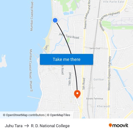 Juhu Tara to R. D. National College map