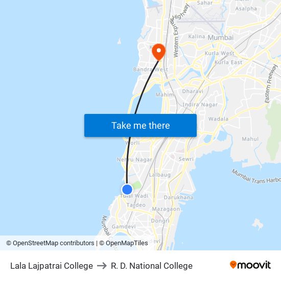 Lala Lajpatrai College to R. D. National College map