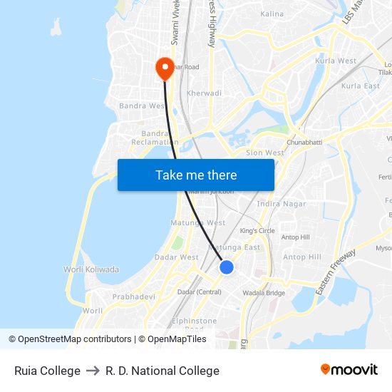 Ruia College to R. D. National College map