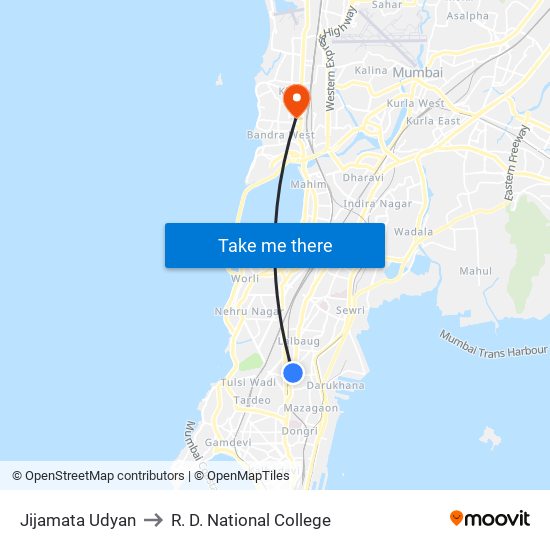 Jijamata Udyan to R. D. National College map