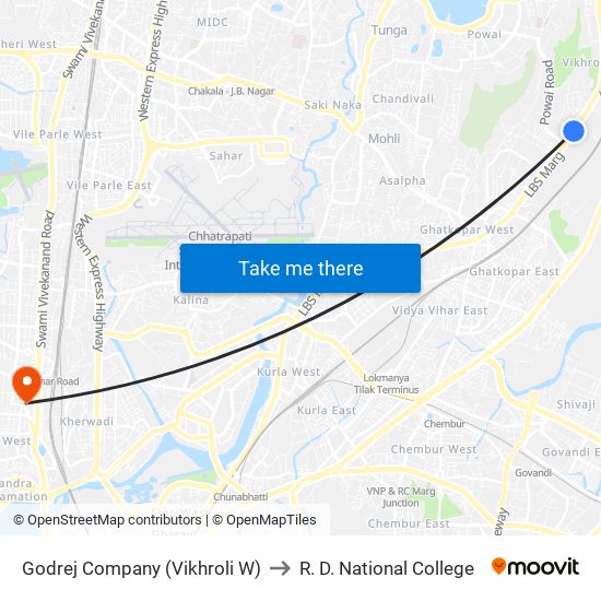 Godrej Company (Vikhroli W) to R. D. National College map