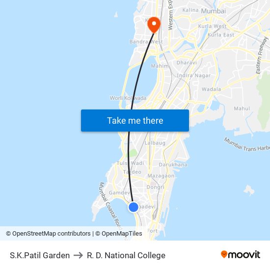 S.K.Patil Garden to R. D. National College map