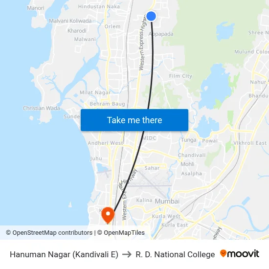 Hanuman Nagar (Kandivali E) to R. D. National College map