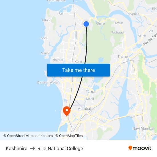 Kashimira to R. D. National College map