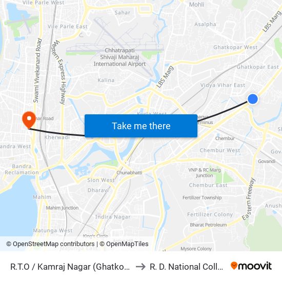 R.T.O. / Kamraj Nagar (Ghatkopar-E) to R. D. National College map