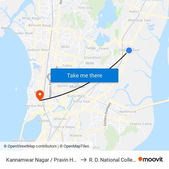 Kannamwar Nagar / Pravin Hotel to R. D. National College map