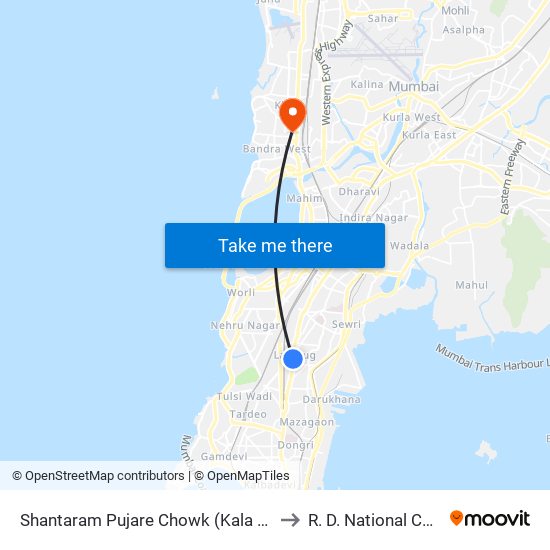 Shantaram Pujare Chowk (Kala Chowky) to R. D. National College map