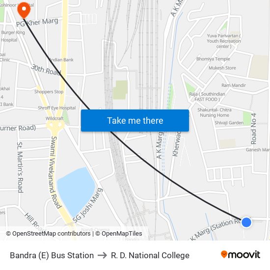 Bandra (E) Bus Station to R. D. National College map