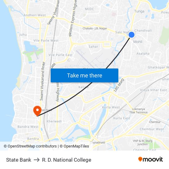 State Bank to R. D. National College map