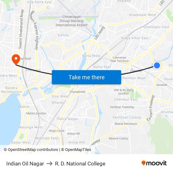 Indian Oil Nagar to R. D. National College map