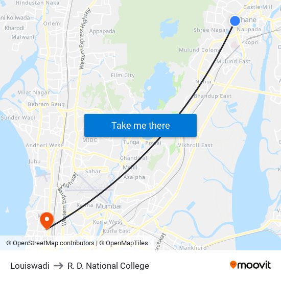 Louiswadi to R. D. National College map