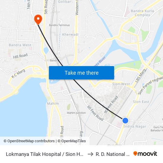 Lokmanya Tilak Hospital / Sion Hospital Flyover to R. D. National College map