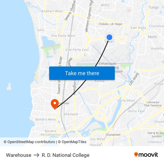 Warehouse to R. D. National College map