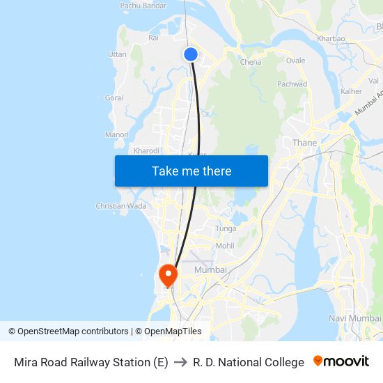 Mira Road Station (E) to R. D. National College map