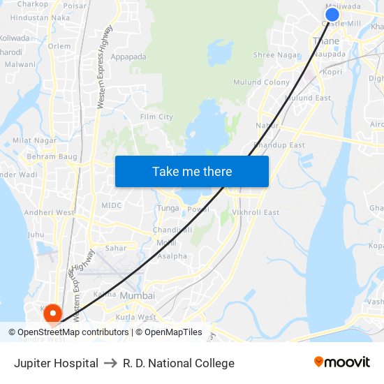 Jupiter Hospital to R. D. National College map