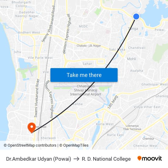 Dr.Ambedkar Udyan (Powai) to R. D. National College map