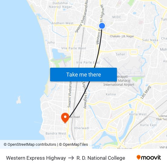 Western Express Highway to R. D. National College map