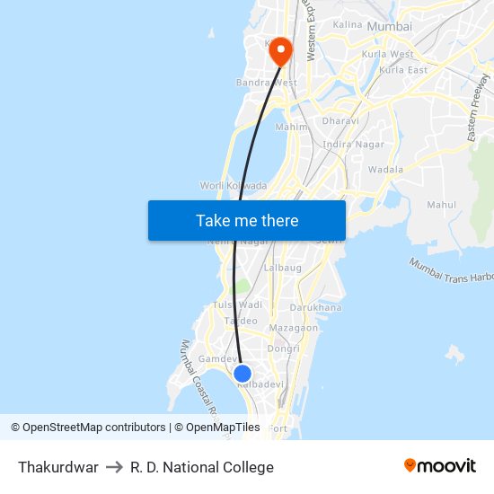 Thakurdwar to R. D. National College map