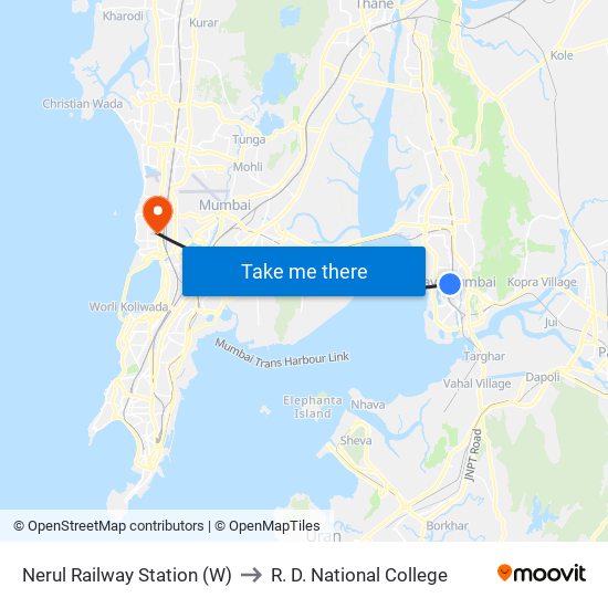 Nerul Railway Station (W) to R. D. National College map