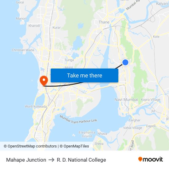 Mahape Junction to R. D. National College map