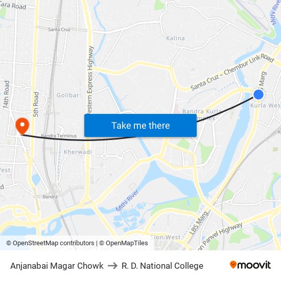 Anjanabai Magar Chowk to R. D. National College map