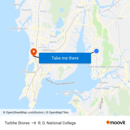 Turbhe Stores to R. D. National College map