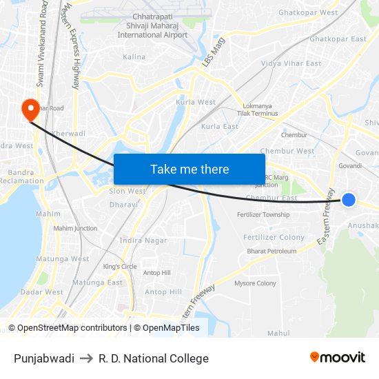 Punjabwadi to R. D. National College map