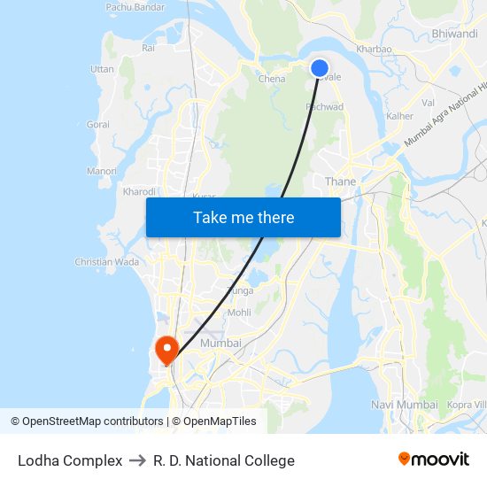 Lodha Complex to R. D. National College map